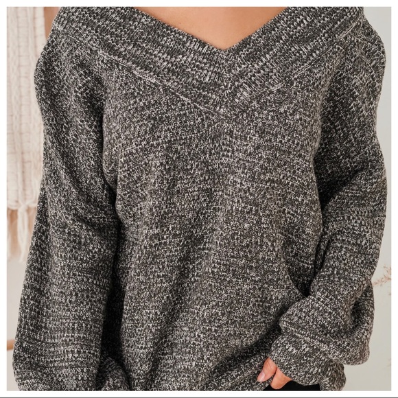 Peppered V balloon sleeves knit V sweater - Picture 5 of 9